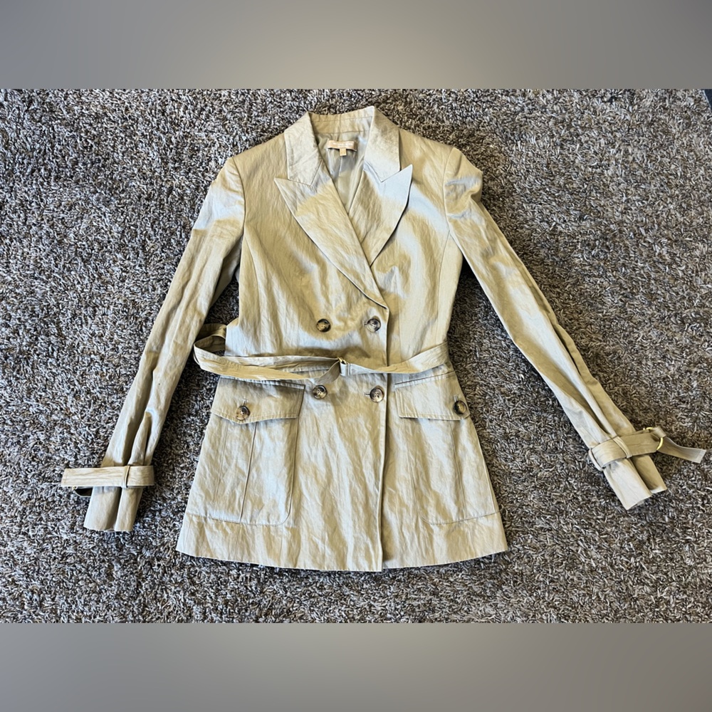 Michael Kors Collection Light Beige Double-Breasted Trench Blazer